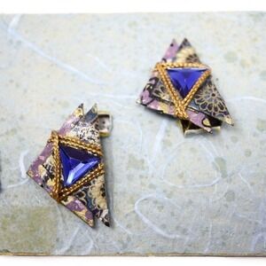 Vintage Alyssa Levitan Handcrafted Origami Clip On Earrings 1991 Original Card
